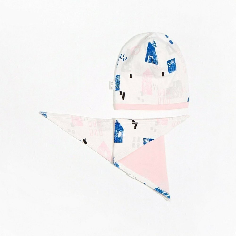 Miles Baby Boys Size 3-6 Months Printed 2 Piece Hat‎ and Bib Set Off White 424